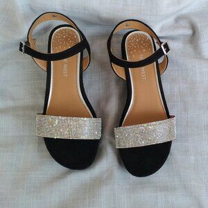 NINE WEST KIDS BLACK WEDGE RHINESTONE HEELS BIG GIRLS SIZE 4